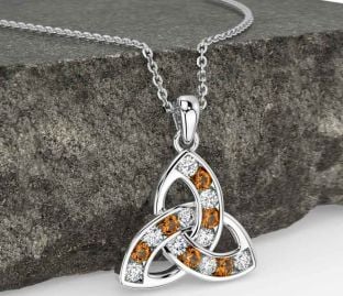 Diamond Citrine Silver Celtic Trinity Knot Necklace