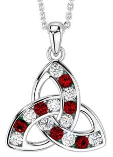 Diamond Garnet Silver Celtic Trinity Knot Necklace