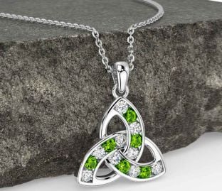 Diamond Peridot Silver Celtic Trinity Knot Necklace