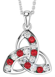 Diamond Ruby Silver Celtic Trinity Knot Necklace