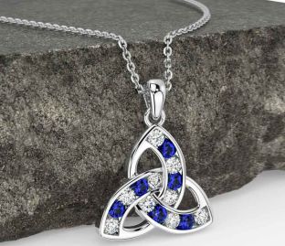 Diamond Sapphire Silver Celtic Trinity Knot Necklace
