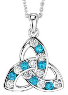 Diamond Topaz Silver Celtic Trinity Knot Necklace