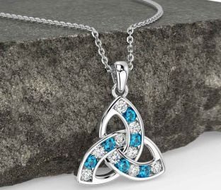 Diamond Topaz Silver Celtic Trinity Knot Necklace
