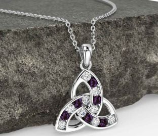 Diamond Alexandrite White Gold Celtic Trinity Knot Necklace