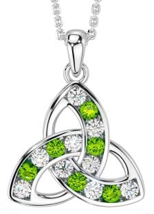 Diamond Peridot White Gold Celtic Trinity Knot Necklace