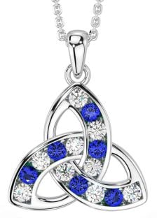 Diamond Sapphire White Gold Celtic Trinity Knot Necklace