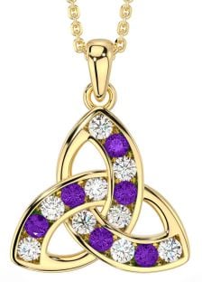 Diamond Amethyst Gold Celtic Trinity Knot Necklace