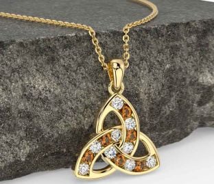 Diamond Citrine Gold Celtic Trinity Knot Necklace