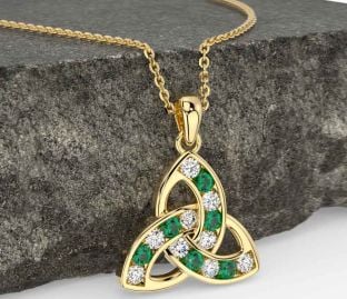 Diamond Emerald Gold Celtic Trinity Knot Necklace
