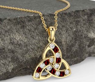 Diamond Garnet Gold Celtic Trinity Knot Necklace