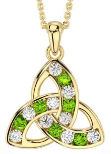 Diamond Peridot Gold Celtic Trinity Knot Necklace