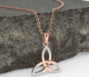 Diamond Rose Gold Silver Celtic Trinity Knot Necklace