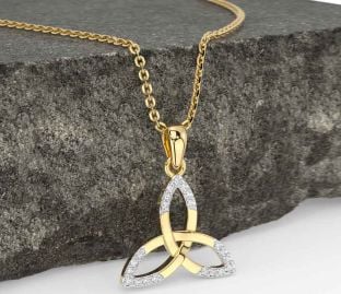Diamond Gold Silver Celtic Trinity Knot Necklace