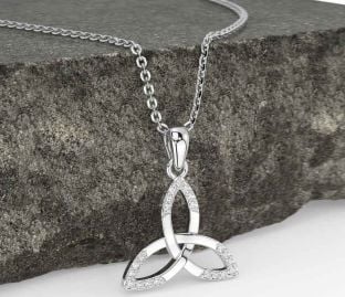 Diamond Silver Celtic Trinity Knot Necklace