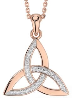 Diamond Rose Gold Silver Celtic Trinity Knot Necklace