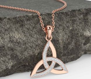 Diamond Rose Gold Silver Celtic Trinity Knot Necklace