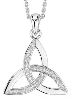 Diamond Silver Celtic Trinity Knot Necklace