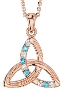 Diamond Aquamarine Rose Gold Silver Celtic Trinity Knot Necklace