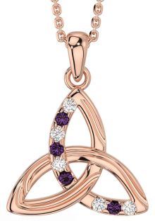 Diamond Alexandrite Rose Gold Silver Celtic Trinity Knot Necklace