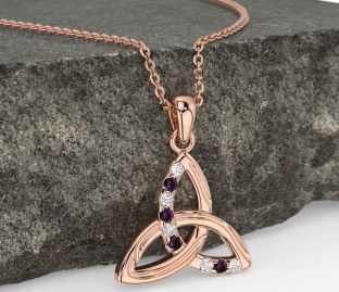 Diamond Alexandrite Rose Gold Silver Celtic Trinity Knot Necklace
