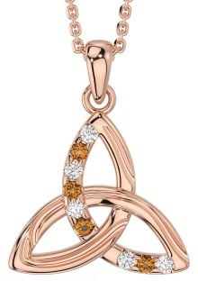 Diamond Citrine Rose Gold Silver Celtic Trinity Knot Necklace