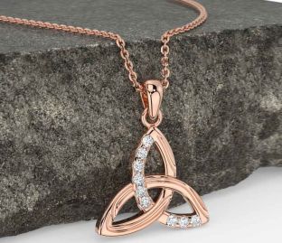Diamond Rose Gold Silver Celtic Trinity Knot Necklace