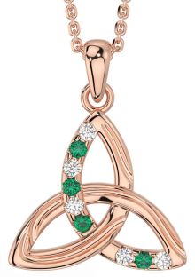 Diamond Emerald Rose Gold Silver Celtic Trinity Knot Necklace