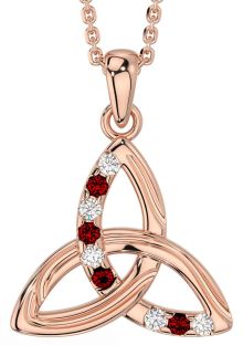 Diamond Garnet Rose Gold Silver Celtic Trinity Knot Necklace