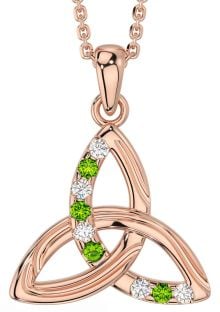 Diamond Peridot Rose Gold Silver Celtic Trinity Knot Necklace