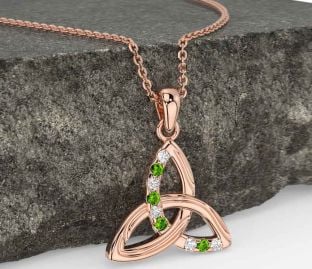 Diamond Peridot Rose Gold Silver Celtic Trinity Knot Necklace