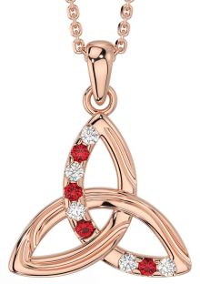 Diamond Ruby Rose Gold Silver Celtic Trinity Knot Necklace