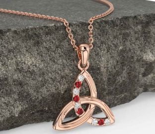Diamond Ruby Rose Gold Silver Celtic Trinity Knot Necklace