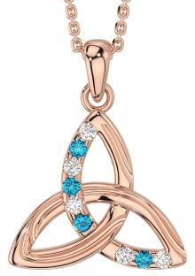 Diamond Topaz Rose Gold Silver Celtic Trinity Knot Necklace