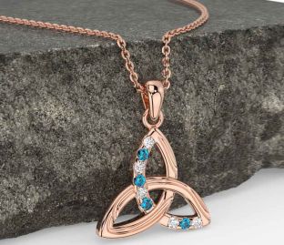 Diamond Topaz Rose Gold Silver Celtic Trinity Knot Necklace