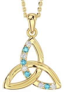 Diamond Aquamarine Gold Silver Celtic Trinity Knot Necklace