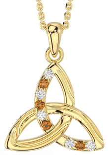 Diamond Citrine Gold Silver Celtic Trinity Knot Necklace