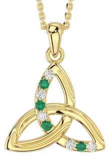Diamond Emerald Gold Silver Celtic Trinity Knot Necklace