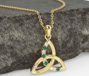 Diamond Emerald Gold Silver Celtic Trinity Knot Necklace