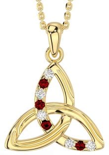 Diamond Garnet Gold Silver Celtic Trinity Knot Necklace