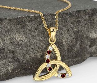 Diamond Garnet Gold Silver Celtic Trinity Knot Necklace