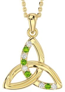 Diamond Peridot Gold Silver Celtic Trinity Knot Necklace