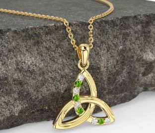 Diamond Peridot Gold Silver Celtic Trinity Knot Necklace