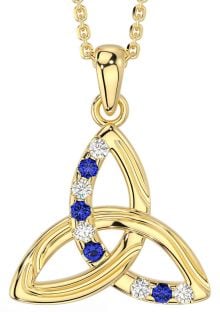 Diamond Sapphire Gold Silver Celtic Trinity Knot Necklace