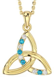 Diamond Topaz Gold Silver Celtic Trinity Knot Necklace