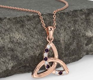 Diamond Alexandrite Rose Gold Celtic Trinity Knot Necklace