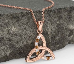 Diamond Citrine Rose Gold Celtic Trinity Knot Necklace