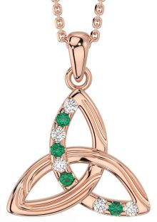 Diamond Emerald Rose Gold Celtic Trinity Knot Necklace