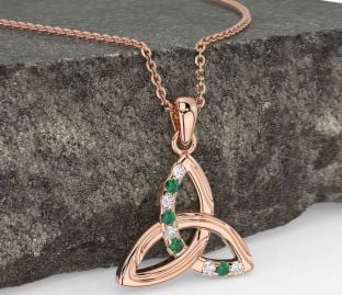 Diamond Emerald Rose Gold Celtic Trinity Knot Necklace