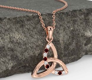 Diamond Garnet Rose Gold Celtic Trinity Knot Necklace