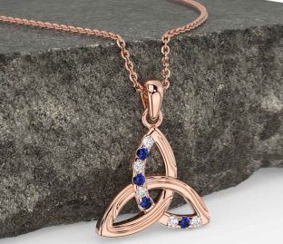 Diamond Sapphire Rose Gold Celtic Trinity Knot Necklace